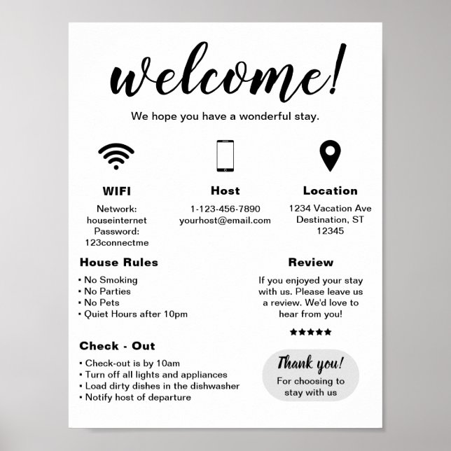 Modern Vacation Rental House Welcome Poster (Front)
