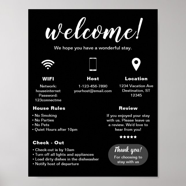 Modern Vacation Rental House Welcome Poster (Front)
