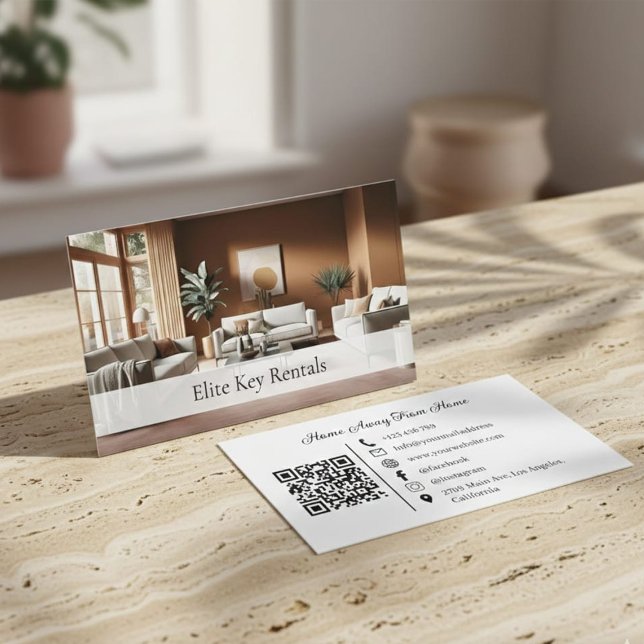 Modern Vacation Rental Social Media Photo QR Code Business Card (Creator Uploaded)