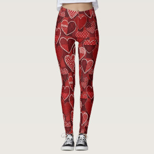 Modern Valentine Heart Red Black White Leggings