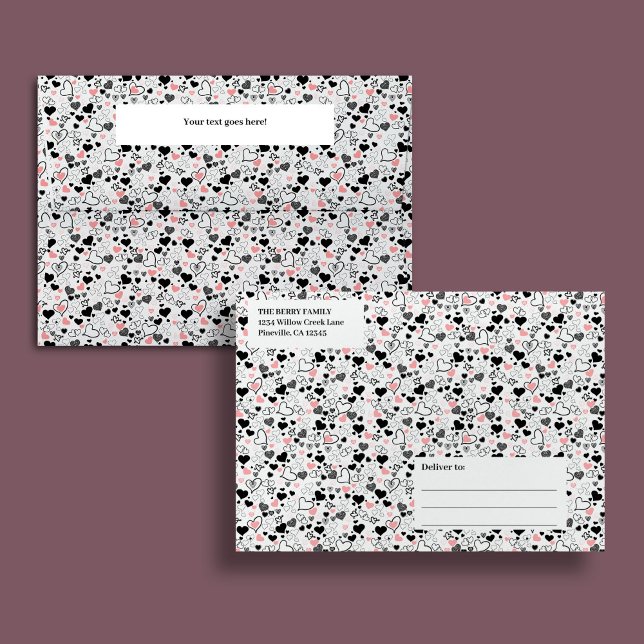Modern Valentine Pink Black Hearts Love Envelopes (Modern Valentine Pink Black Hearts Love Envelope)