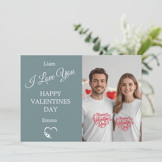 Modern Valentine’s Day Photo Card – Slate Gray (Standing Front)