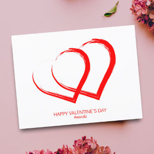 Modern Valentine`s Day Red Hearts Elegant Holiday Postcard
