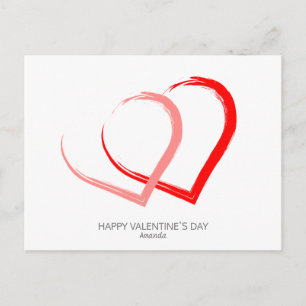 Modern Valentine`s Day Red Pink Hearts Elegant Holiday Postcard