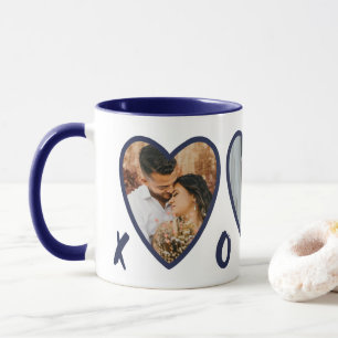 Modern Valentines Blue Hearts Photo Collage Mug