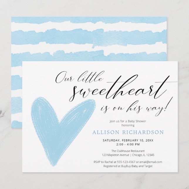 Modern Valentines blue white boy baby shower Invitation (Front/Back)