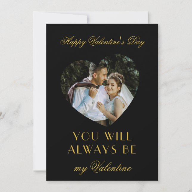 Modern Valentines Day Black Note Card for Couples (Front)