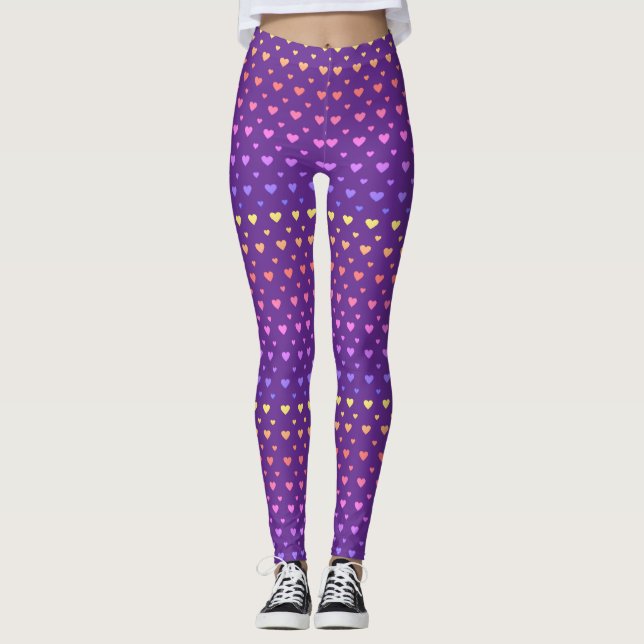 Modern Valentine's Day Cute Colourful Heart Patter Leggings (Front)