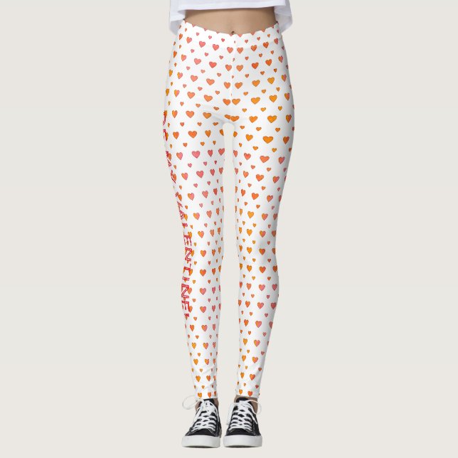 Modern Valentine's Day Cute Colourful Heart Patter Leggings (Front)