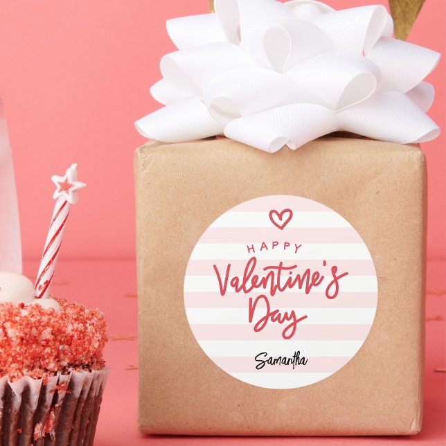 Modern Valentine's Day Favor Classic Round Sticker (Creator Uploaded)