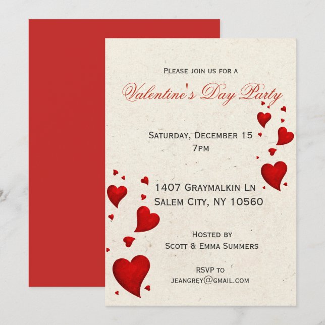 Modern Valentine's Day Party Invitation Invite (Front/Back)