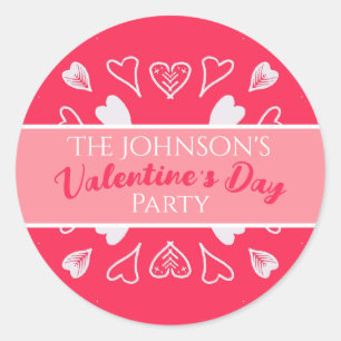 Modern Valentine's Day Party Pink Classic Round Sticker