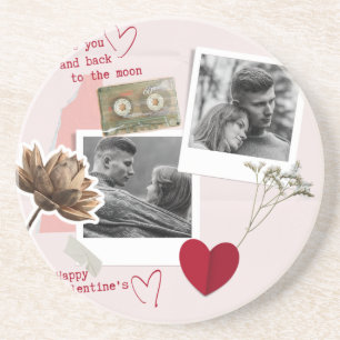 Modern Valentines Day Personalised Couple Photo  Coaster