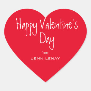 Modern Valentines Day Red Heart Personalised Heart Sticker