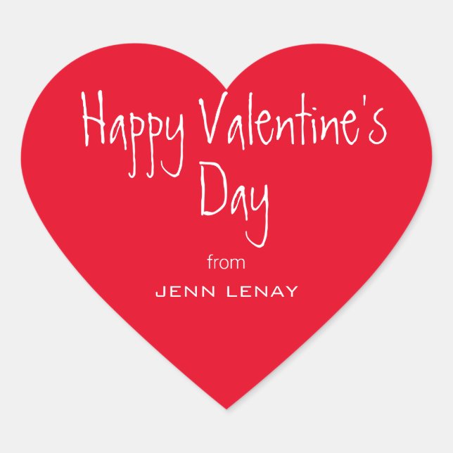Modern Valentines Day Red Heart Personalised Heart Sticker (Front)