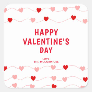 Modern Valentines Day Red Hearts Personalised Square Sticker