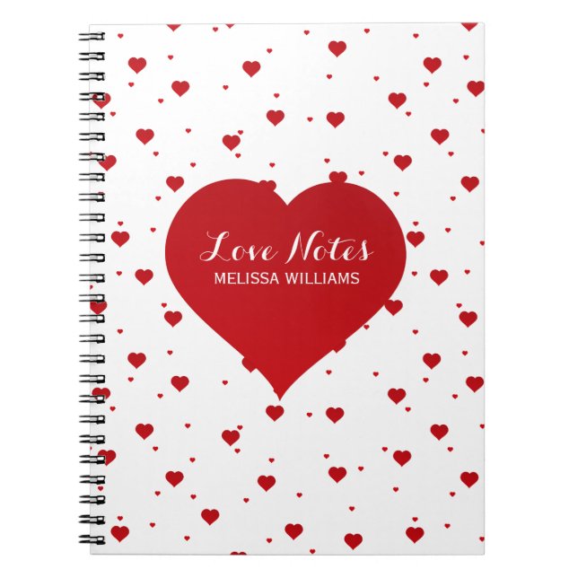 Modern Valentines Red & White Hearts Pattern Notebook (Front)