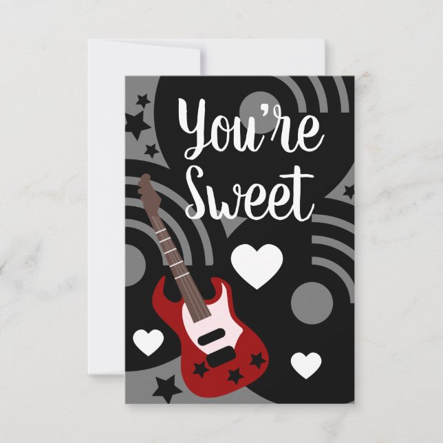 Modern Valentines Rock Guitar Musical Hearts Card (Front)