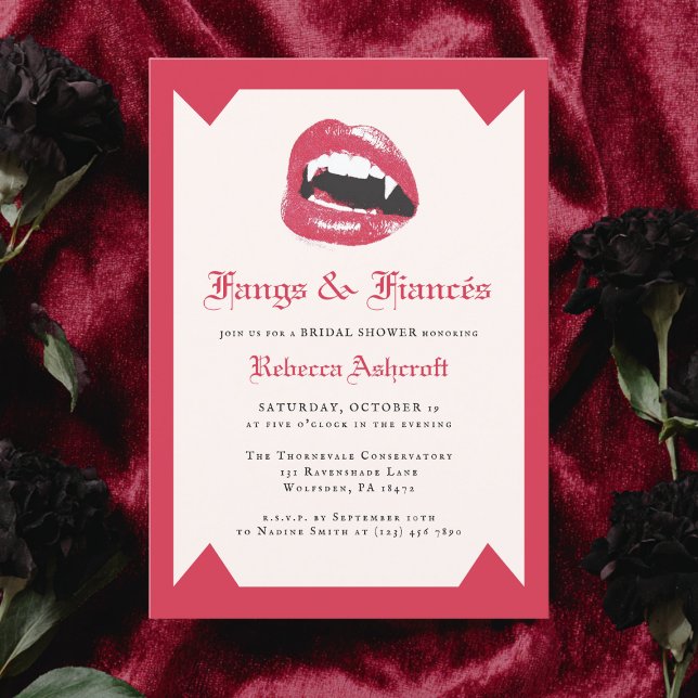 Modern Vampire Fang Halloween Gothic Bridal Shower Invitation (Creator Uploaded)