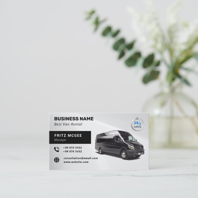 Modern Van Rental | Silver Business Card (Standing Front)