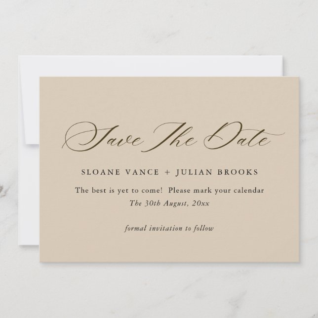 Modern Vanilla Typography Save the Date Card  (Front)