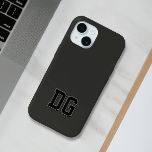 Modern Varsity Black Grey Monogram Initials iPhone 15 Case
