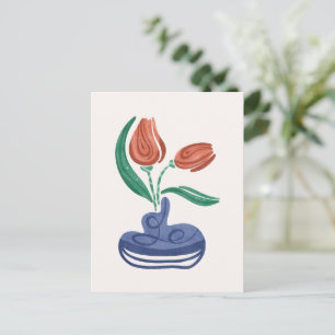 Modern Vase with Tulips Floral Still Life Art Holiday Postcard