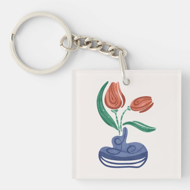 Modern Vase with Tulips | Floral Still Life Art Key Ring (Front)