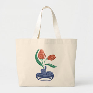Modern Vase with Tulips Floral Still Life Art Large Tote Bag