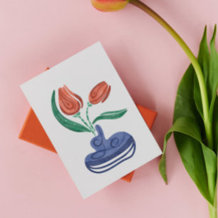 Modern Vase with Tulips Floral Still Life Art Postcard