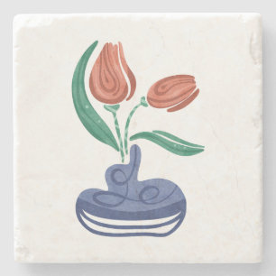 Modern Vase with Tulips Floral Still Life Art Stone Coaster