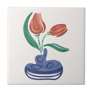 Modern Vase with Tulips Floral Still Life Art Tile