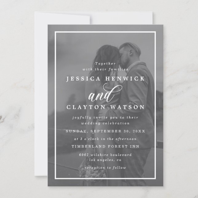 Modern Vellum Black & White Overlay Photo Wedding Invitation (Front)