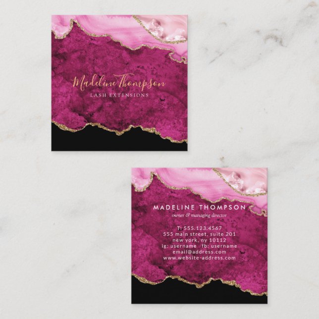 Modern Velvet Pink Marble Agate Geode Square Business Card (Front/Back)