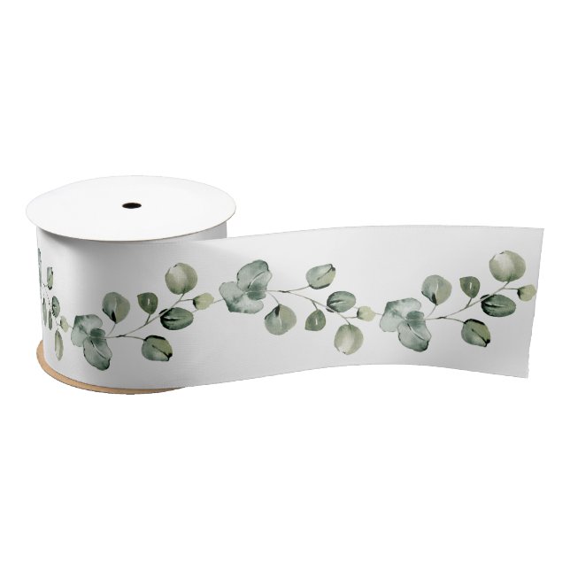 Modern versatile Eucalyptus branch border Ribbon Satin Ribbon (Spool)