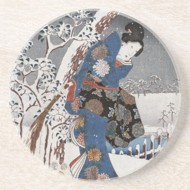 Modern Version of the Tale of Genji in Snow Scene Coaster (Front)