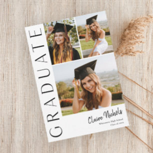 Modern Vertical 3 Photo Collage Graduation Invitation