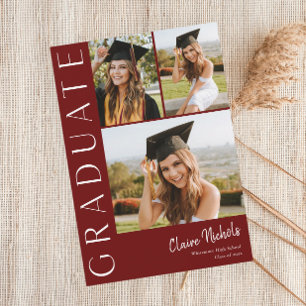 Modern Vertical 3 Photo Collage Graduation Invitation