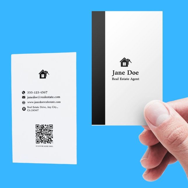 Modern Vertical Black White Real Estate Business Card (Modern Vertical Black White Real Estate Business Card)