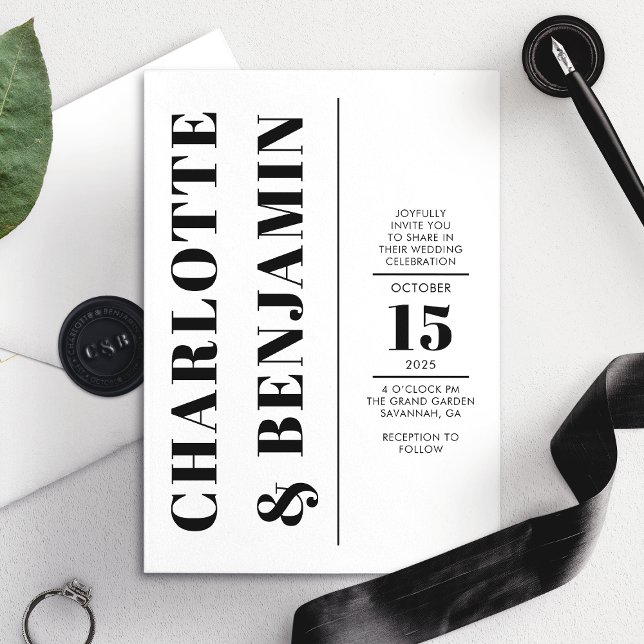 Modern Vertical Bold Black And White Wedding Invitation (Creator Uploaded)