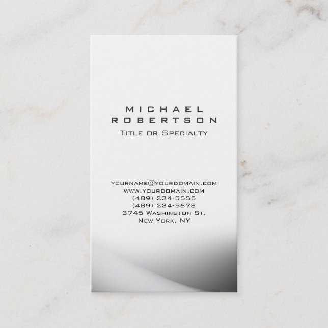 Modern Vertical Grey White Unique Business Card (Front)