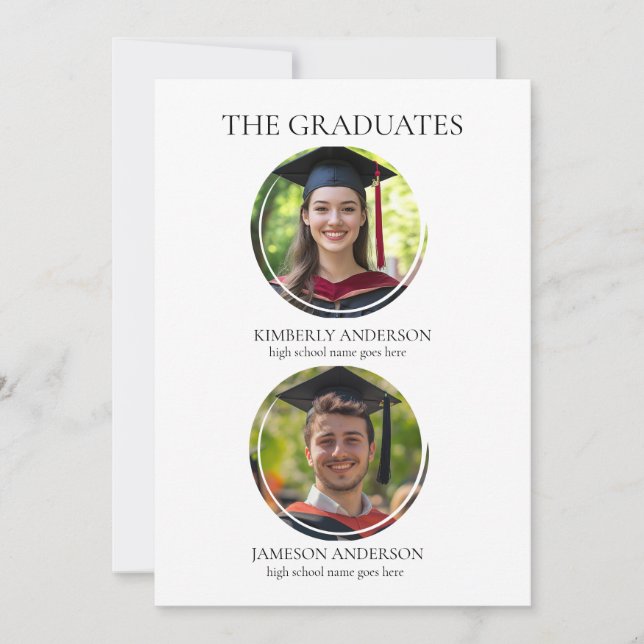 Modern vertical Joint Graduation Party Invitations (Front)
