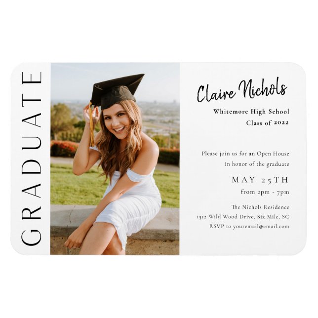 Modern Vertical Photo Graduation Invitation Magnet (Horizontal)