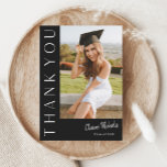 Modern Vertical Photo Graduation Thank You Card<br><div class="desc">This modern elegant stylish photo graduation thank you card features a vertical photo and headline with customisable script name and text on the front. The back has a personal message and signature that are both removable if you prefer to hand write your thank you notes. Click the edit button to...</div>