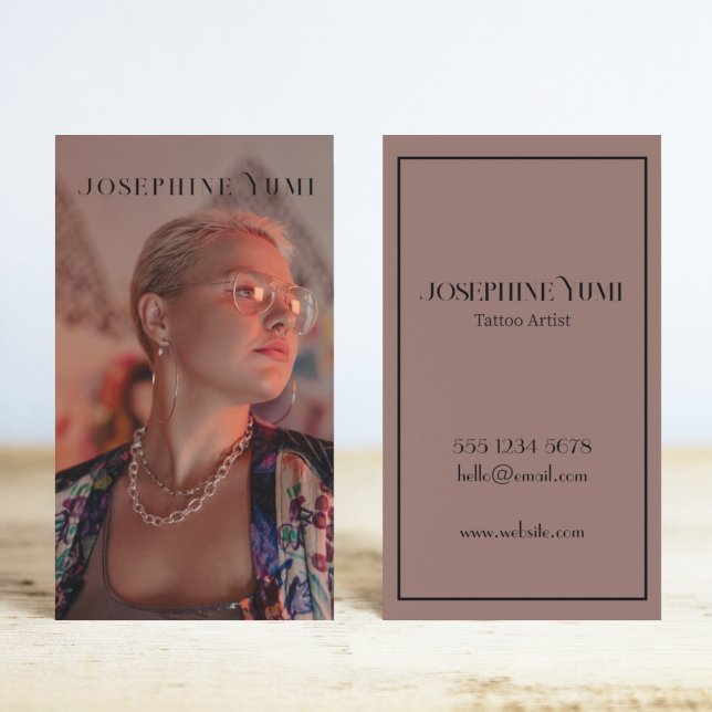 Modern Vertical Photography Photo Tattoo Artist  Business Card (Creator Uploaded)