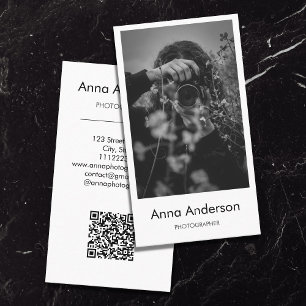 Modern Vertical Photography QR Code Photographer  Business Card
