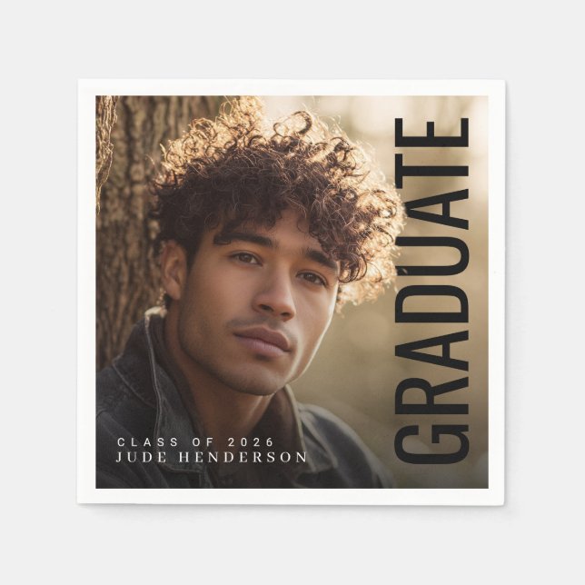 Modern Vertical PhotoPop Graduation Napkin (Front)