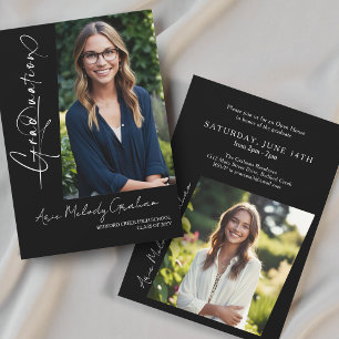 Modern vertical script photo graduation invitation