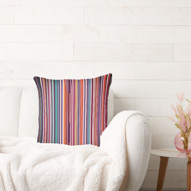 Modern Vertical Stripe Abstract in Plum & Teal Cushion (Couch)