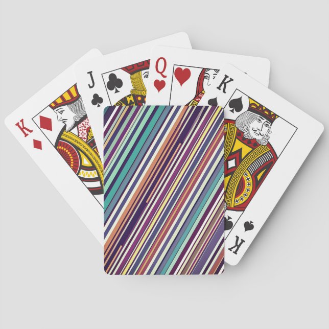 Modern Vertical Stripe Abstract in Plum & Teal Playing Cards (Back)
